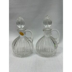 VTG Bleikristall Lead Crystal Cruet Set Oil Vinegar Bottles Germany Glass Pair